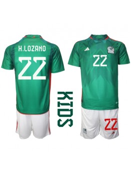 Otroški Nogometna dresi replika Mehika Hirving Lozano #22 Domači SP 2022 Kratek rokav (+ hlače)